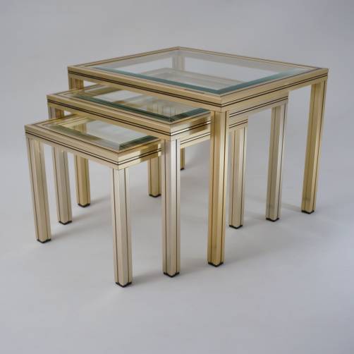 Pierre Vandel Paris nest of side tables, gold gilt & brass, 1970`s ca, French